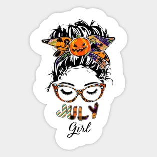 July Girl Halloween Face Wink Eyes Pumpkin Sticker